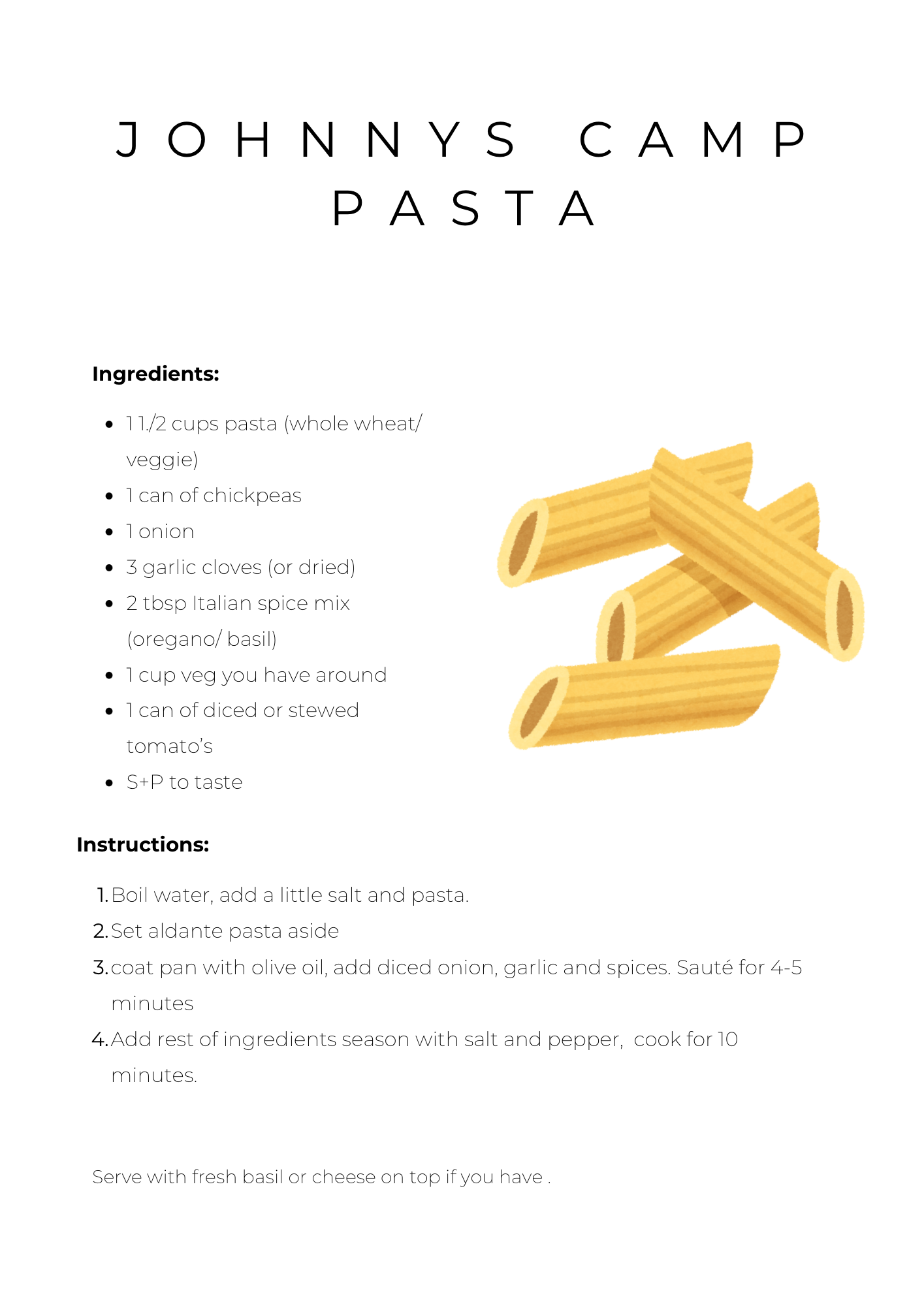 Jonnys camp pasta recipe